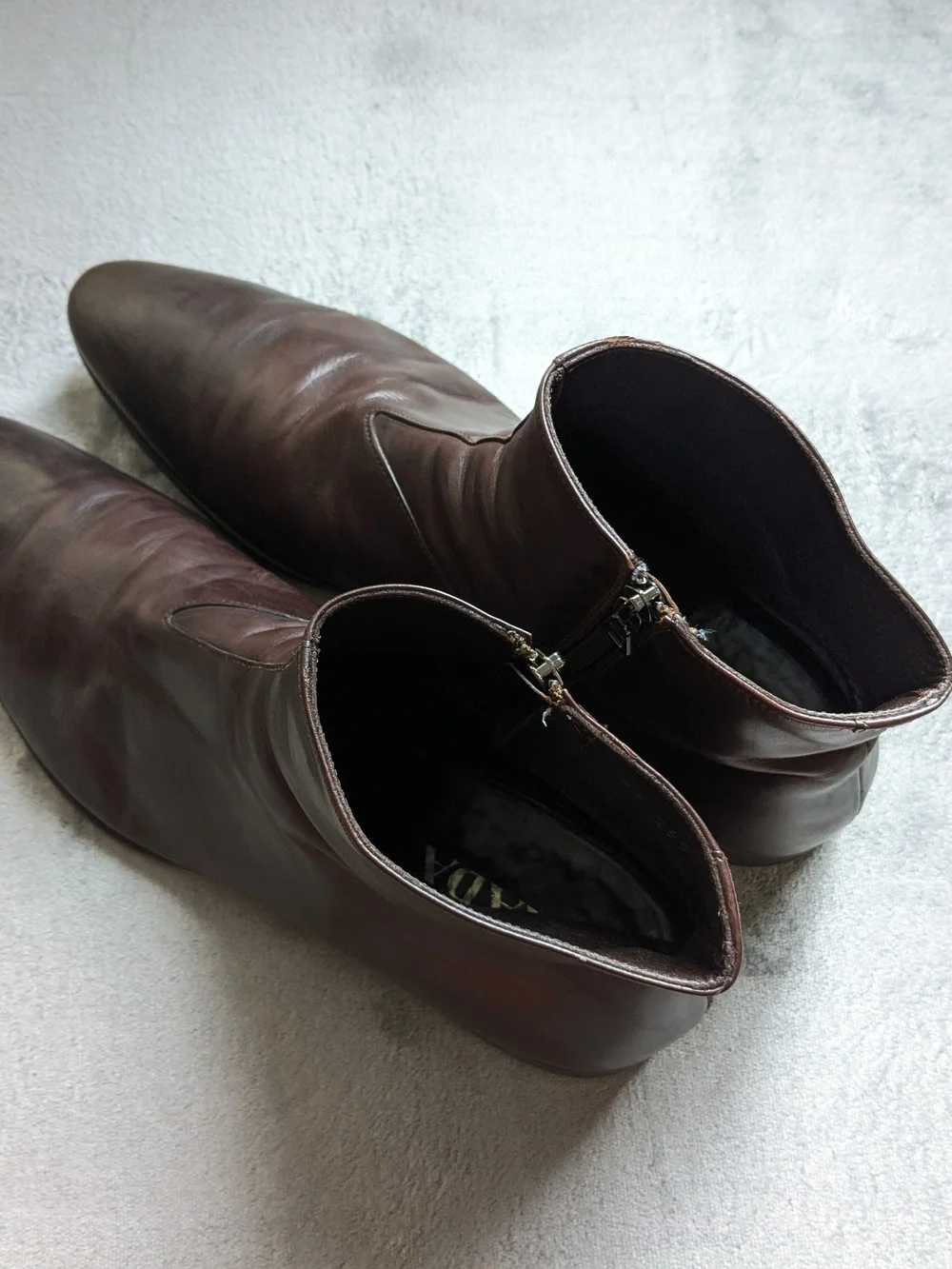 Prada Side Zip Boots Brown Leather Men US 9.5